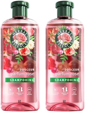 Herbal Essences Douceur Shampoing Parfum Rose 250ml Aide à Rendre les Cheveux Secs Soyeux, Essence de Rose et Ingrédients d'Origine Naturelle, sans Silicone, Végan et non Testé sur les Animaux
