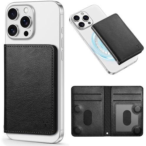 TUCCH für Magsafe Wallet, 6 Kartenfächer Durchsichtige ID Fenster RFID Blocker PU Leder Magnet Wallet Herren & Damen Geldbörse für iPhone 17/16/15/14/13/12 Serie, Nicht für Mini, Texturiert Schwarz