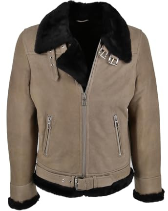 Hollert Lammfelljacke James Camel Herren Winterjacke Fliegerjacke Bikerjacke Merino Schaffell Echtleder Felljacke