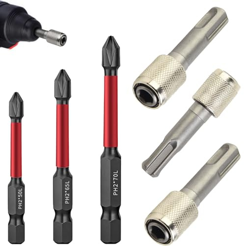 3 Stück SDS Plus Adapter, 6,35mm Bohrerhalter +50 mm 65 mm 70 mm Je 1 Kreuzbohrer, Sechskantschaft SDS Bithalter für Normales Bohrfutter für Erdbohrer Wohndekorationsprojekte