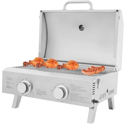 Gasgrill, zusammenklappbar, mit Grill und zwei unabhängigen Brennern, für Camping, Gas, tragbar, für Hinterhof, Garten, Terrasse, Picknick, Reisen, Camping, 55,8 x 45 x 38 cm