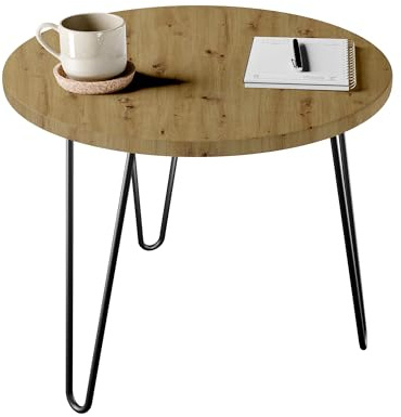 framed concept Couchtisch rund 50/60 cm & 2er Set – Design Tisch mit UV-Druck & Klarlack – Harpin Beine – Industrial Loft – Schwarz Weiß Artisan – Wohnzimmer Studio Büro