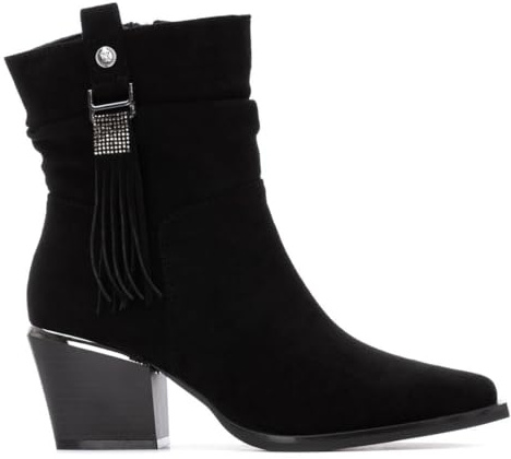 XTI 144461 Texani Medi Donna Scamosciato Nero Tacco Western 6Cm Suola Gomma Gambale Caviglia