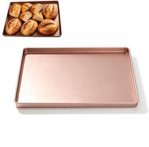 Rectangle Cake Pan Toaster Oven Pan Nonstick Baking Pans 30.5x25.5x1.7 Cm | Baking Pan Non Stick Loaf Pan Cookie Sheet Tray Pizza Bread Bakeware Baking Tray Rose Gold Baking Pans Toaster Oven Tray