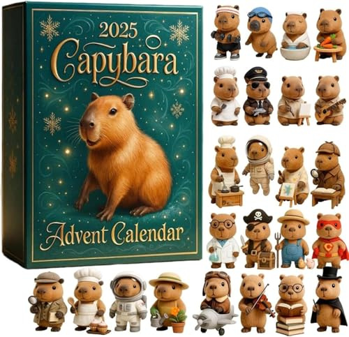 Wasserschwein Adventskalender 2025, 24 Tage Wasserschwein Ornamente Weihnachts Countdown Kalender, Niedlich Wasserschweins Anhänger Adventskalender, 2D Lustig Wasserschweins Weihnachts Baum Dekoration