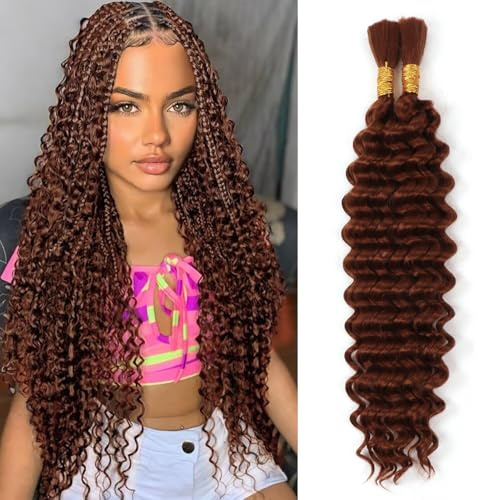 Human Braiding Hair for Boho Braids,100g Deep Wave (30#, 20 Inch) | No Weft,2Bundles Wet and Wavy Curly Boho Hair for Braiding,Knotless Braids,Micro Bohemian Braid,Long-lasting,Tangle Free