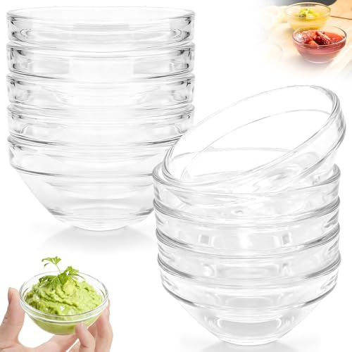 10Pcs Cuencos Aperitivos, Bol de Cristal Pequeños Redondo Tazón Especias 7,5 cm, 75ml Cuenco Salseras Vidrio Platos Salsas Tazones Frutas Mini para Ingredientes de Ccocina, Mermelada, Tapas, Buffet