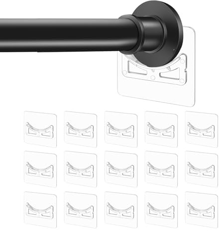 12PCS Adhesive Shower Curtain Rod Holder for Bathroom Walls, Self Adhesive Rod Holder for Shower Poles Extendable No Drill, Clear Hooks Self Adhesive Curtain Rod Holder for Curtain Rail Holder