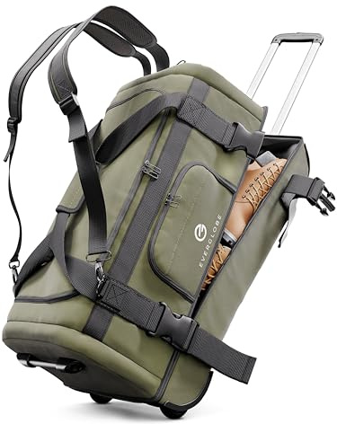 Reisetasche mit Rollen 120L Groß XXL [Khaki] 3in1 Luggage - Tasche, Trolley, Rucksack mit Rollen | Travel Bag, Reisetaschen für Herren & Damen, Reisetasche Herren | Rollkoffer oder Reise Tasche