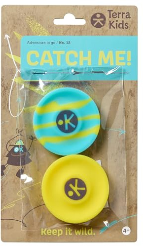 HABA Terra Kids Pocket-Frisbee 2er-Set – Mini-Wurfscheiben aus weichem Silikon – Blau/Gelb – für Kinder ab 4 Jahren – Outdoor-Frisbees für Park, Strand & Camping – 2013974001