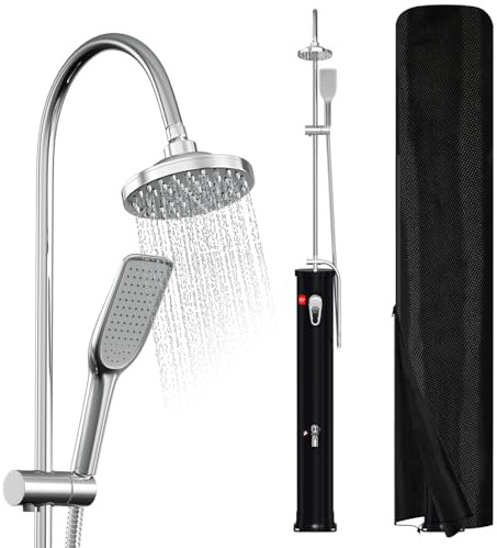 Peviasot Solardusche 20L Halbe Einzelstab Solar Gartendusche warmes Wasser Bis Zu 60°C Ohne Stromanschluss Pooldusche Camping mit Handbrause und schwenkbarem Regenduschkopf inkl. Schutzhülle