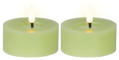 Lumineo LED Teelichter mit Timer 7x6cm Wachs 2 Stück - Wachskerzen mit 6 Std. Timer - Echtwachskerze batteriebetrieben - Flammenlose Kerzen als Tischkerzen Dekokerzen Teelicht - Hellgrün Warmweiß