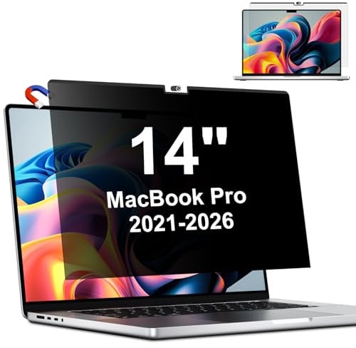 Magnetischer Blickschutzfilter für MacBook Pro 14 Zoll 2021-2026 | M1,M2,M3,M4,M5, Abnehmbarer Anti Glare Blaulicht 14.2 Mac Sichtschutzfolie, Laptop Privacy Screen Blickschutzfolie