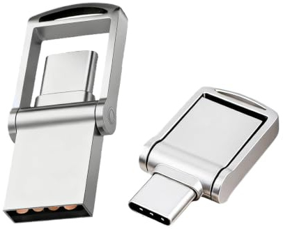 Dual-USB-Stick (8 GB/128 GB), USB A, USB C, Mini-Speicherstick drehbar, Plug-and-Play-Speicher, kompatibel mit iPhone 15, 16, 17, Android, Mac, Windows, Linux (128 GB)