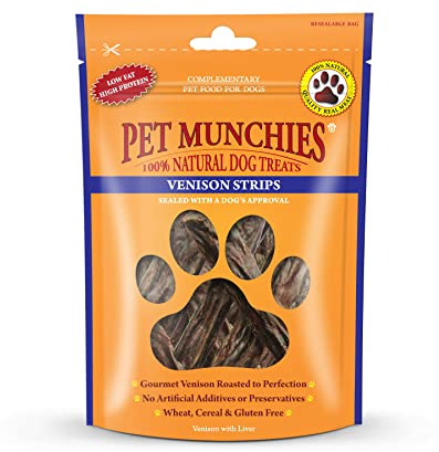 Pet Munchies Venison Strips Dog Treats, Premium Wheat Free Dog Chews with Natural Real Meat, Low in Fat and High in Protein 75g