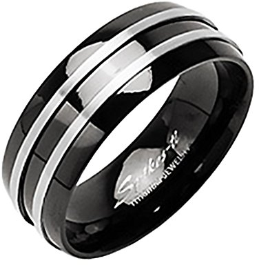 Mianova Band Ring Titan poliert mit 2 Streifen Freundschaftsring Herrenring Damenring Partnerring Damen Herren Schwarz Größe 67 (21.3) Breit 8mm