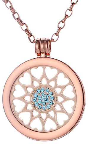 Morella Damen Halskette Rosegold 70 cm Edelstahl mit Amulett und Coin 33 mm Herzornament in Schmuckbeutel