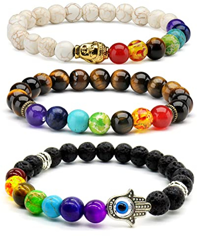 Achat Perlen 7 Chakras Energie Stein Armband Yoga Healing Balance Stein Armkette Elastisches Steinarmreif (Colour10)