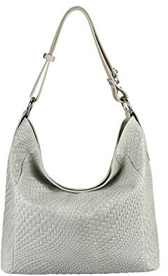 OBC Made in Italy Damen Tasche Leder DIN-A4 Shopper Schultertasche Ledertasche Umhängetasche Handtasche Henkeltasche Flechtoptik Beige