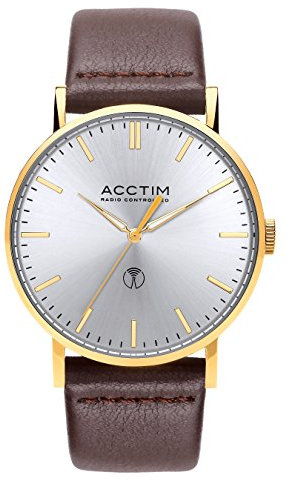 Acctim 60428 Sterling Dual Band Radio Controlled Watch Gold on Brown Leather