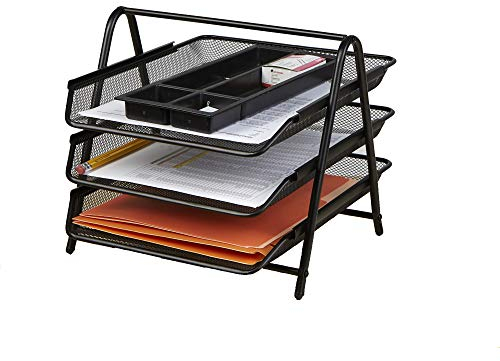 Mind Reader Network Collection, 3-Tier Paper Tray, File Storage, Desktop Organizer, Metal Mesh, 13.75 L x 11.5 W x 10 H, Black
