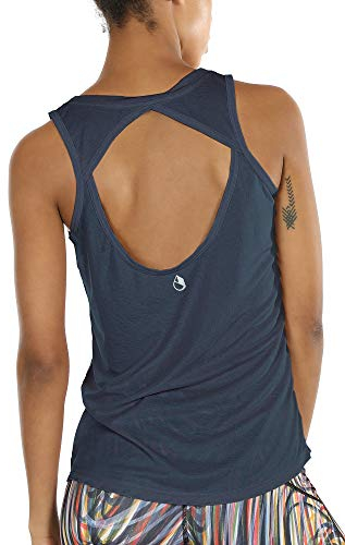 icyzone Damen Yoga Sport Top Rückenfrei Fitness Shirt Ärmellos Leichte Training Tank Tops (M, Navy)
