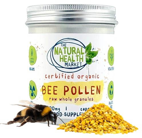 Organic Bee Pollen 500mg Capsules By The Natural Health Market • Soil Association Certified Organic Non-GMO No Magnesium Stearate (90 Capsules)