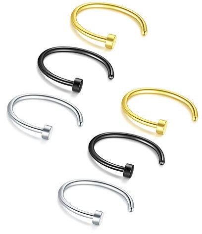 Briana Williams 6stk Nasenring Nasenpiercing Fake Nase Lippe Ring Set 20G 18G 16G 6mm/8mm/10mm/12mm Chirurgenstahl Piercing Nasen Schmuck