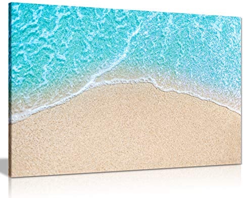 Panther Print, Canvas Wall Art, Beautiful Framed Art Prints, Bedroom Pictures for Wall, Blue Living Room Accessories, Coastal Wave Blue Sea Beach, Print for Special Occasions (24x16 Inch)