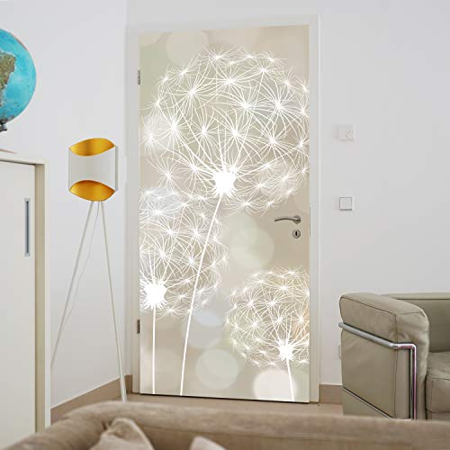 murimage Türtapete Pusteblume 86 x 200 cm inklusive Kleister Fototapete Floral Blumen Löwenzahn Pflanzen Blüten Grau Braun