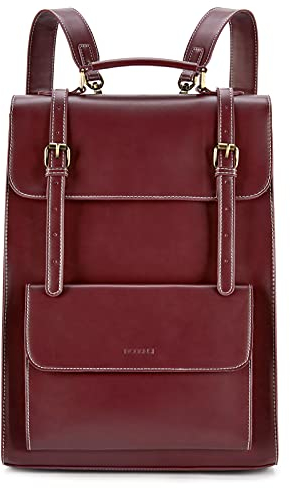 ECOSUSI Laptop Rucksack Damen 15,6 Zoll Schulrucksack Mädchen Leder Daypack mit Laptopfach Wasserdicht Business Rucksack Arbeit Uni Reisen