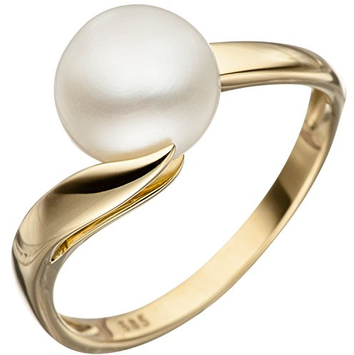 Jobo Damen-Ring aus 14 Karat 585 Gold mit großer Perle Größe 50