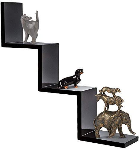 BAKAJI Libreria Mensole da Parete Moderna Design Zig Zag Mensola Scaffale in Melamina Effetto Legno Dimensione 70 x 15 x 14 cm (Nero)