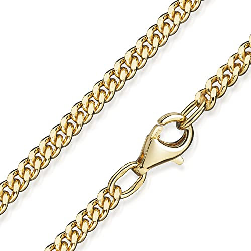 Materia Panzerkette Silber 925 vergoldet diamantiert 2,7mm Gold Halskette Damen K70-42 cm