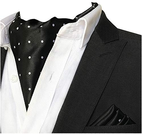 CANGRON Männer Schwarz Weiß Tupfen Ascot Krawatte Krawatte & Einstecktuch Set DLJB2HB