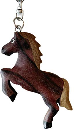 JA Horse - Holz Schlüsselanhänger Pferd Pferdchen Pony Reiten Tier handgemacht (springendes schwarzes Pferd)