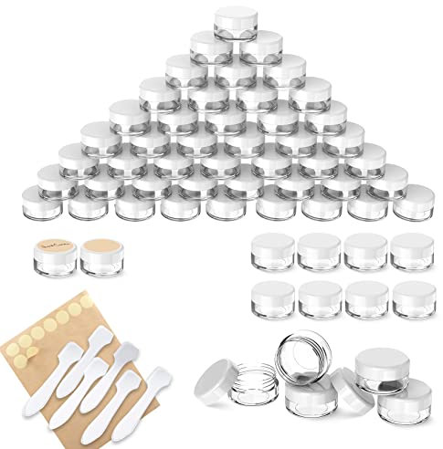 PAMIYO 60 Stück Döschen, 5ml Leerdose klarer Tiegel, Cremedose Leer Transparent Tiegel mit Schraubverschluss Reise Töpfchen Döschen Set, für Lotion, Creme, Mini-Kerzen, Kosmetik-(Weiß)
