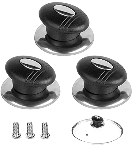 Quesuc Lot de 3 boutons de couvercle de casserole Poignée universelle de couvercle de casserole Couvercle en acier inoxydable de cuisine Poignée de remplacement résistante à la chaleur Couvercle