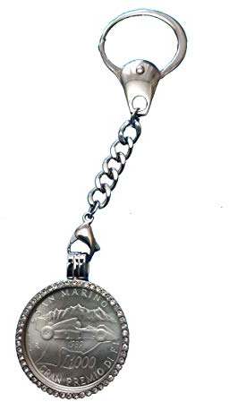 Generic FORMULA 1 GRAND PRIX SAN MARINO 1989 SILVER COIN 1000 LIRA ENSEMBLE DANS UN PORTE-CLÉS BIJOU