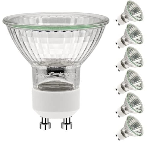 Simusi GU10 Halogen Light Bulbs, GU10 Bulbs 35W, 6 Pack Spotlight Bulbs AC 230V 35W, Light Bulbs Halogen Equivalent Energy 2 Pin 35° Beam Angle 2700K Dimmable Warm White