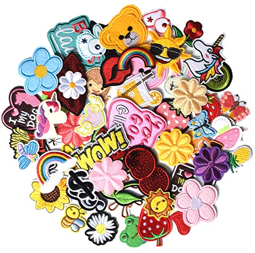 J.CARP 60Pcs Random Assorted Iron on Patches, Cute Sewing Applique for Jackets, Hats, Backpacks, Jeans, DIY Accessories, Style 2