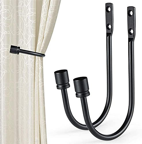 Tiardey - 2 Piezas de sujeción para Cortinas, Gancho de Metal en Forma de U, Gancho de Amarre montado en la Pared, Accesorios para Cortinas, Cortinas Decorativas, retención (Negro)