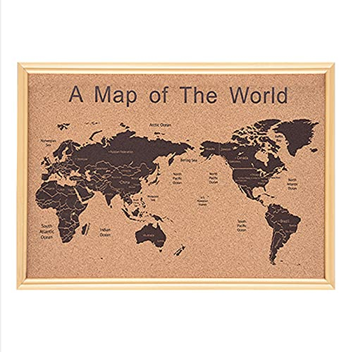 RENRUIRUI- World Map Bulletin Board Mit 30 Push Pins, Dekorative Reise Pin Korktafel, Holzrahmen, Für Home Office Schule(Color:Einfarbig)
