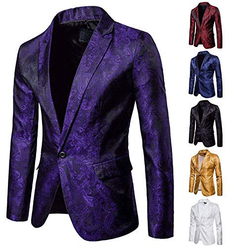 FSFA - Giacca da uomo in stile tribunale, sottile, con bottone, con un costume sottile, elegante, con tasche, A-viola., M
