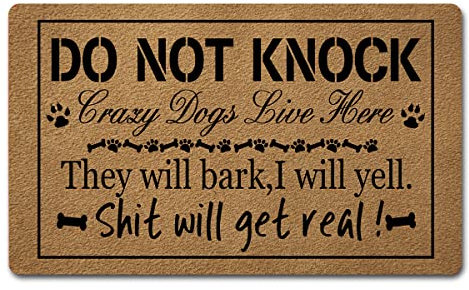 Crazy Dog Welcome Do Not Knock Area Rugs Novelty Door Mat Front Porch Decor Entrance Doormat Anti-Slip Kitchen Rugs And Mats (30 x 18 inch)