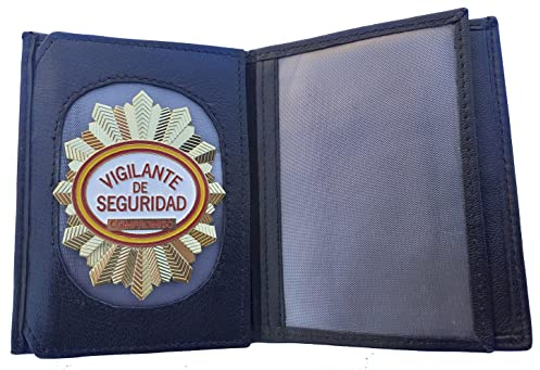Tiendas LGP- Cartera Portaplaca de Piel - Vigilante de Seguridad, Billetero, Tarjetero, Color Negro