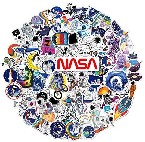 100pcs Space Stickers Pack for Water Bottles , NASA Logo Astronaut Vinyl Sticker for Hydroflask Helmet Laptop Skateboard, Waterproof Decals Gifts for Kids Adult Teens Girls Boys