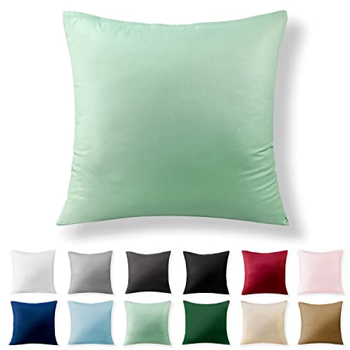 Alreya Renforcé Kissenbezug 60 x 60 cm - 100% Baumwolle mit YKK Reißverschluss, Superweicher Kopfkissenbezug 60x60, Kissenhülle, Grün, nur Kissenbezug