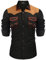 COOFANDY Herren Western-Cowboy-Hemd, Bestickt, langärmelig, schmale Passform, lässig, Baumwolle, Button-Down-Hippie-Shirt, mit Taschen, Schwarz, L
