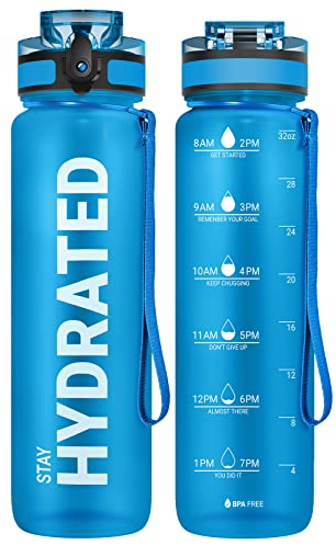 Sahara Sailor Trinkflasche, BPA-Frei Tritan, 1L/500ML/750ML Auslaufsicher Trinkflasche mit Zeitmarkierung für Gym, Sport, Outdoor, Schule, Job